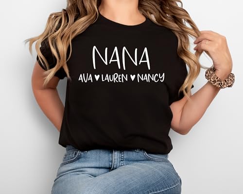 Custom Grandma Shirt with Kids Names Personalized Nana Shirt with Grandkids Names Great Grandma Gifts for Mothers Day Mimi Tees Women4