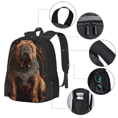 Commuter Unisex Sharpei Dog Portrait Jewel Backpack Spacious Compartments for Work Essentials Casual Outings & Trips 17 Inch4