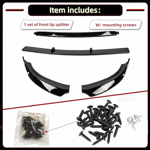 Image of Front Lip Splitter Spoiler for Dodge Charger 2015-2023 Accessories | (for SXT, SE, GT, R /T, Base Models Only), Nice Clean Look Mods, 4PC Bumper Wing Kit, Sport Bumper Upgrade, Gloss Black Finish