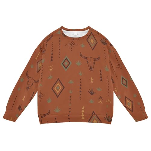JUNZAN Western Bull Boho Terracotta Kids Boys Pullover Hoodie Long Sleeve Boys Sweat Shirt Athletic 4T
