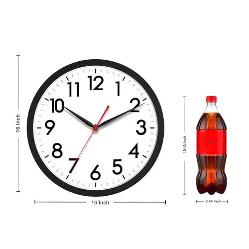 Image of AKCISOT 16 Inch Wall Clock Large Silent Non-Ticking Wall Clocks Battery Operated - Analog Classic Clock Decorative for Living Room, Office, Home, School(Black)