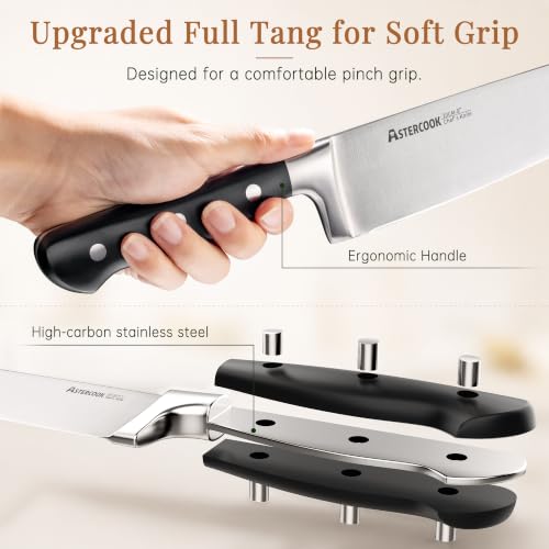 Image of Astercook Kitchen Knife Set Full Tang with Block and Sharpener Elegant