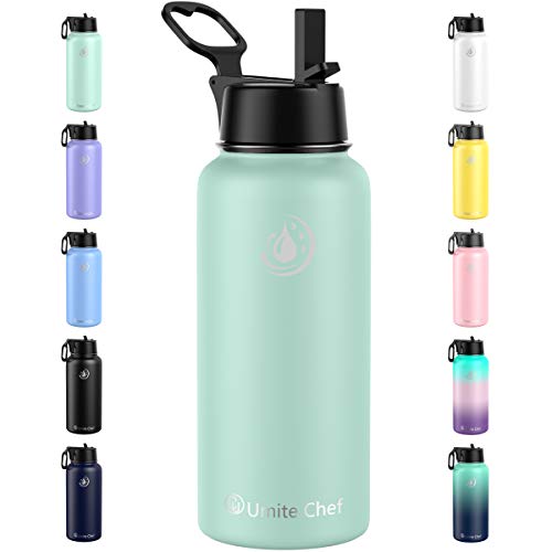 Umite Chef Sports Water Bottle with New Wide Handle Straw Lid, Vacuum Insulated