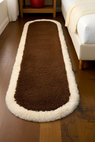 Image of Fluffy Silky Micro Fiber Polyster Carpet /Runner for Bedroom, Study Room, Playing Room, Guest Room ETC. 5x7 feet Feet, (Coffee and Ivory Side boder)