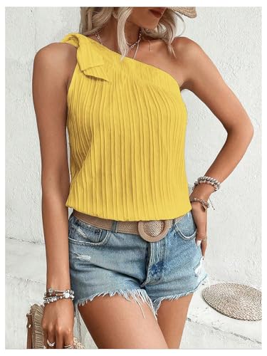 Milumia Women's Swiss Dots One Shoulder Top Casual Knot Sleeveless Blouse Tank Tops3