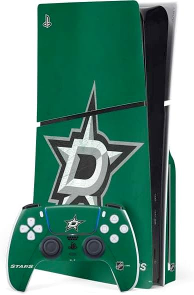 Skinit Decal Gaming Skin Compatible with PS5 Slim Disk Bundle - Officially Licensed NHL Dallas Stars Black Background Design