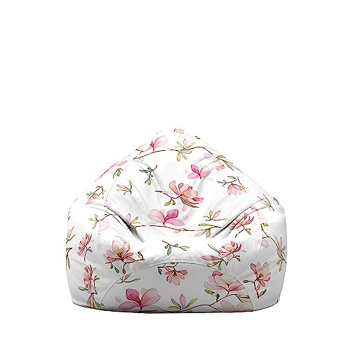 Fasbuy Puff 3D Flores de Primavera, Puff Gigante sin Relleno, Salon Bean Bag para Almacenaje, Puf Sofa de Color para Adultos y Niños Exteriores y Interiores (Magnolia,100x120cm)
