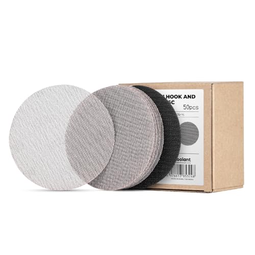 toolant Mesh Abrasive 6 inch Sanding Disc, Dust-Free 8 Hole Hook and Loop Sanding Discs for Random Disc Sanders & Orbital Sanders, Include Pad Protector(320 grit – 50pcs)