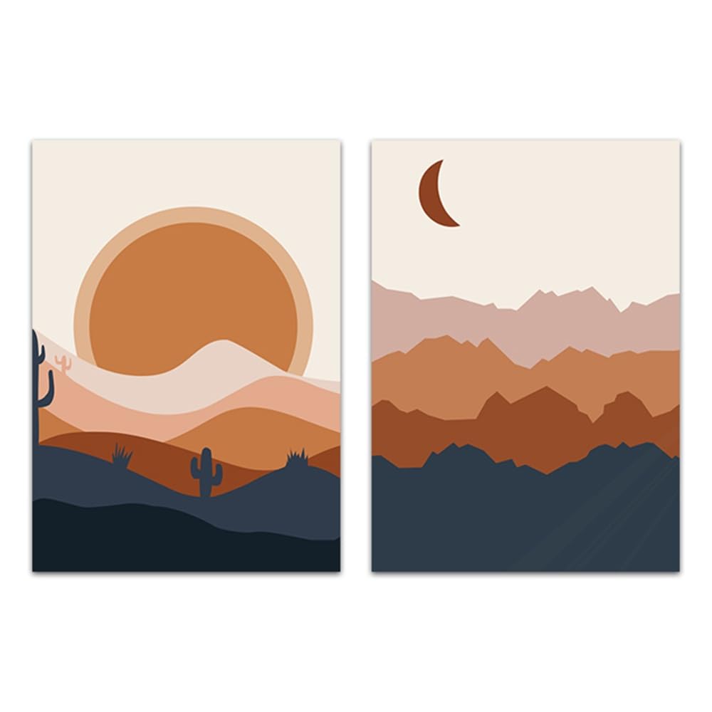 WUHBCZ Pictures,Abstract Boho Landscape Pictures Moon Sun Posters And Prints Vintage Wall Art Nordic Forest Canvas Painting for Bedroom Decor-40 * 60cm*2PCS (No Frame)