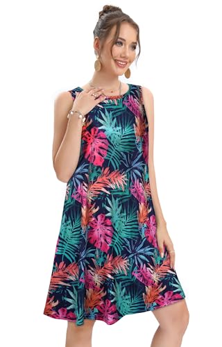 Image of elescat Women's Summer Dresses 2026 Beach Casual Sleeveless Floral Print Tank Loose Sundress with Pocket