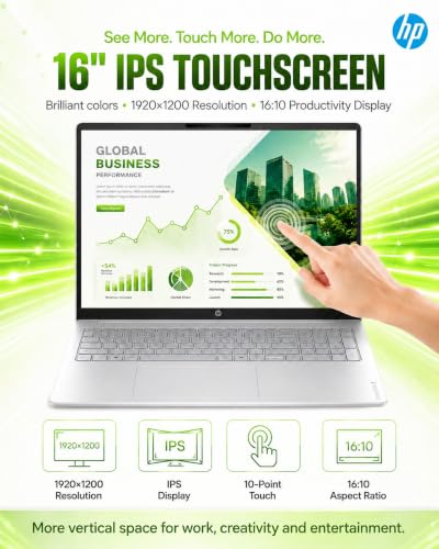 Image of HP OmniBook 3 16 inch Laptop PC, 2K IPS Touchscreen, AMD Ryzen 5 40, 8 GB LPDDR5 RAM, 512 GB SSD, AMD Radeon 610M GPU, Windows 11 Pro, Wi-Fi 6, Glacier Silver