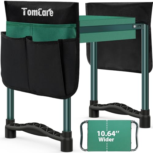 TomCare Garden Kneeler Seat Garden Bench Garden Stools Foldable Stool with Tool Bag Pouch EVA Foam Pad Outdoor Portable Kneeler for Gardening(Large-21.65" x 10.62" x 18.89",Green)