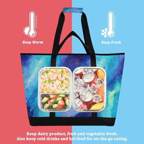 Insulated Cooler Tote Bag Hot or Cold Carrier Beach Tote Bag with Cooler Compartment for Beach Travel Picnics Purple Blue Galaxy Starry Waves4