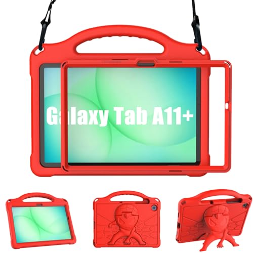 Sanyetral Kids Case for Samsung Galaxy Tab A11 Plus 2026 /A9 Plus 2023 11 inch Tablet Galaxy Tab A11+/A9+ Case with Screen Protector Shockproof Handle Stand Protective Cover with Shoulder Strap -Red