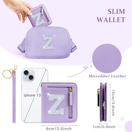 Image of COSHAYSOO Initial Wallet RFID Small Bifold Slim Letter Wallet for Women Teenager Girls Travel Daily Necessities Credit Cards Money Cash Coin Organizer, Purple, Compact, Z