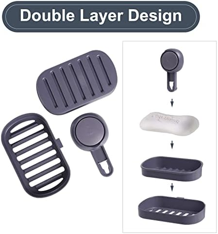 Soap Dish, Uten Suction Cup Soap Holder, No Drilling, Bottom Groove Design, Soap Box for Shower, Bath, Tub and Kitchen Sink - Gray