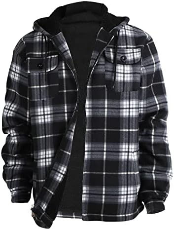 Winter Heavy Warm Sherpa Lined Fleece Plaid Flannel Jacket Men Plus Size S-5XL Big&Tall Mens Coat (2XL, Black)