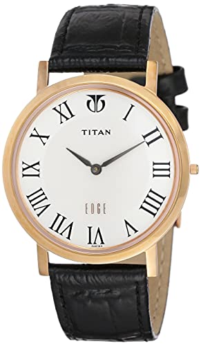 Titan Edge Menâs Designer Watch â Slim, Quartz, Water Resistant Leather Strap - Black Band and White Dial