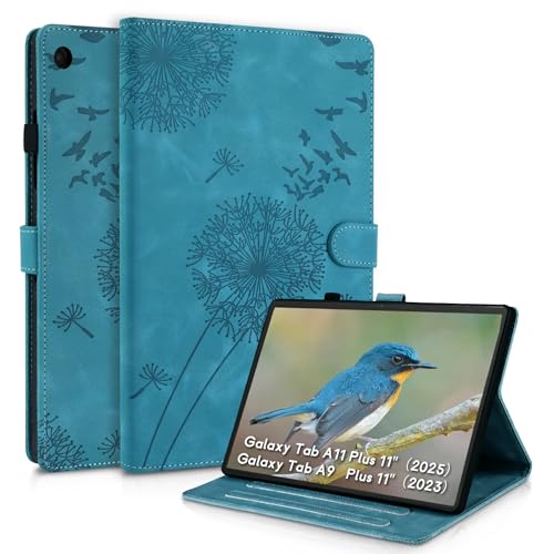 Galaxy Tab A11 Plus Case 5g 11 Inch, Dandelion Cover Soft Touch Premium Faux Leather Made with Card Slots and Kickstand, Water-Proof Precise Cutouts Compatible with Galaxy Tab A9+ 11 Inch Blue