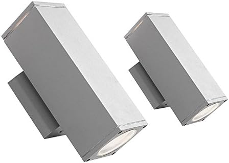 Pack of 2 10W LED E27 Bulb Globe Included Square Wall Sconces Outdoor Up/Down Light Pure White Black Finish