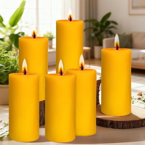6 Stück Stumpenkerzen, Stumpenkerzen Gelb Höhe 10 cm Ø 5,5 cm,...