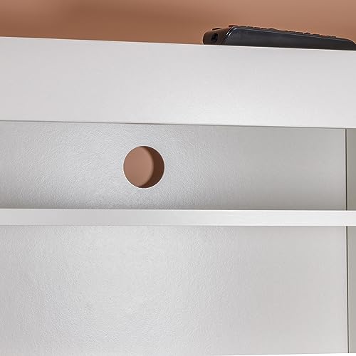 Baroni Home TV-Schrank für Wohnwand mit 2 Türen 2 Einlegeböden, Lowboard mit Loch für Kabeldurchführung aus MDF; TV-Board für Wohn- und Schlafzimmer, Weiß, 160x35x40 cm