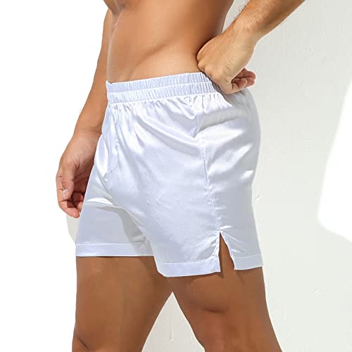 Men's Silk Satin Frilly Beach Boxers Shorts Nightwear Pajamas Side Split Underwear4