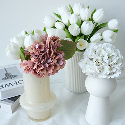 Ruzuqe 20Pcs White Fake Tulips Flowers,Pu Real Touch Modern Tulips Artificial Flowers,Faux Tulip Bouquet Of Flowers For Home Wedding Bride Centerpieces Table Glass Vase Outdoor #TOP4