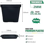 30Pcs 4" Pot de chambre de bébé avec des soucoupes Pots de plantation de fleurs noires, carrées
