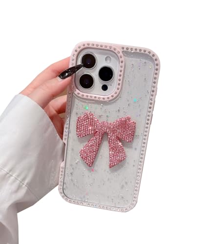 Coque iPhone 15 pour filles et femmes cadeau nœud diamant 3D
