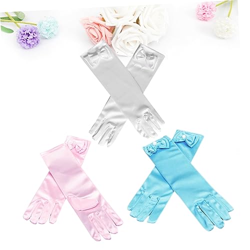1 Set Satin Dress Up Gloves White Pink Light Blue Party Gloves for Weddings Ballet Dance Pageants and Family Photos4