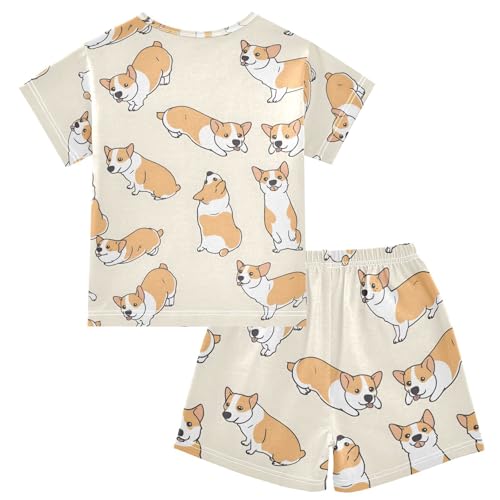 ALAZA Lovely Yellow Dog Animal Pajamas Short Sleeve 2 Piece Sleepwear Top and Bottom Pajama Set Unisex2