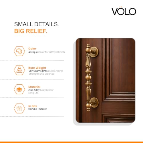 Image of VOLO Main Door Handle /Door Handles for Main Door /Glass Door Handle /Pull Handles, for Home /Office /Hotels (Antique Brass)(Rajwadi Handle) (8 inch (200 mm), 1)