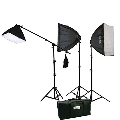 ePhoto Digital Photography Video Continuous Softbox Lighting Kit Photo Studio CFL Perfect Daylight Light Kit with Boom Stand Hair Lighting KIT Carry Bag H9060SB