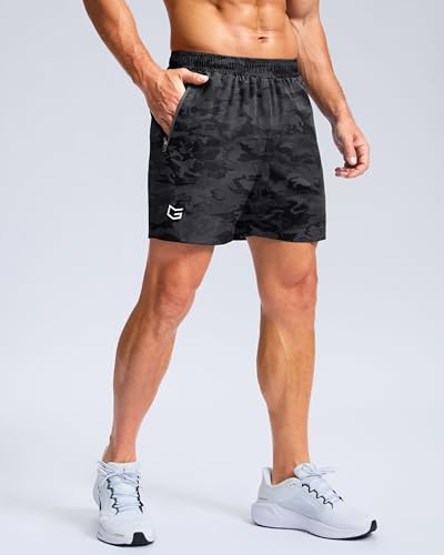 G Gradual Men's Athletic Running Shorts with Zipper Pockets Quick Dry 7"/ 5"/ 9" Workout Gym Shorts for Basketball Hiking(Grey Camo,5XXXL) - 7