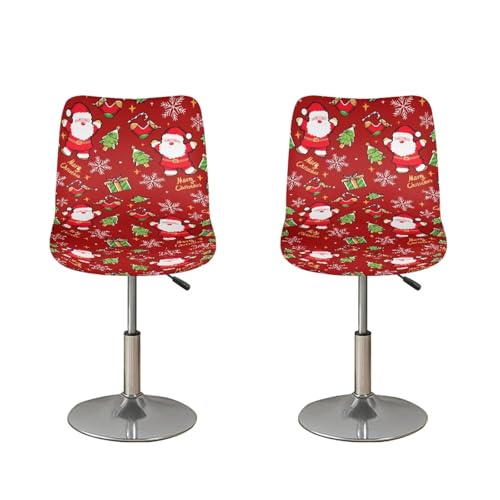 Image of Santa Claus Bar Stool Covers with Backs Set of 2 Waterproof Swivel Bar Stool Covers Slipcovers with Elastic Band Non-Slip Cushion Slipcover for Counter Christmas Decor