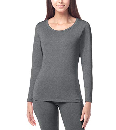LAPASA Women's Lightweight Thermal Underwear Top Fleece Lined Base Layer Long Sleeve Shirt L15 (1 Top/Dark Grey, XL Chest 37