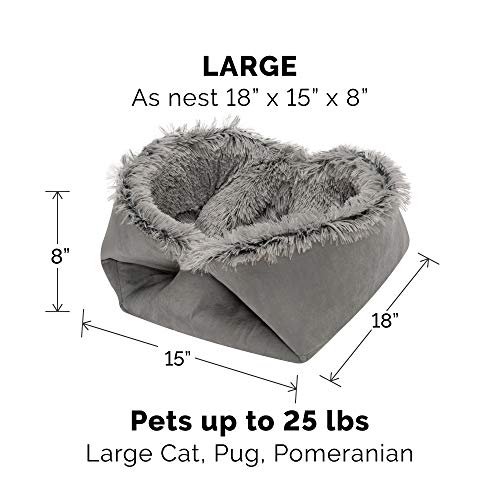 Furhaven Self-Warming Cat Bed For Indoor Cats, 4-Beds-In-1 & Washable - Plush Long Faux Fur Convertible Cuddler - Gray, Large #TOP1