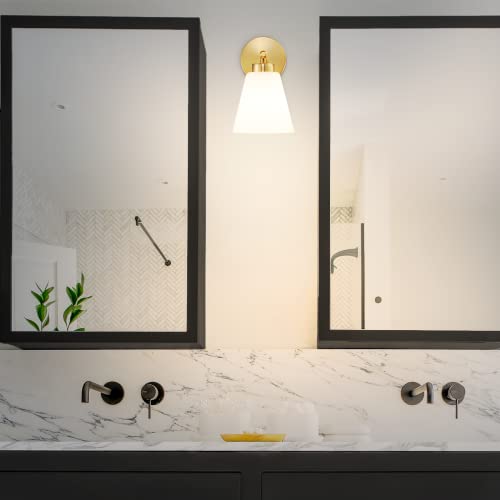 Hamilyeah Bathroom Wall Sconce With Frosted Shade Gold, Industrial Sconces Wall Lighting Fixture With Milk Glass Shade, Modern Wall Lamp For Bedroom, Living Room Ul Listed #TOP6