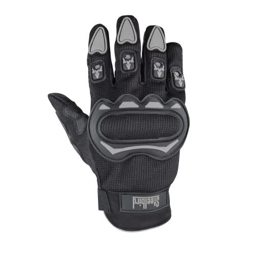 Steelbird Full Finger Bike Riding Gloves with Touch Screen Sensitivity at Thumb and Index Finger, Protective Off-Road Motorbike Racing (Large, Black Grey)(Polyester, Cycling) (Image - 1)