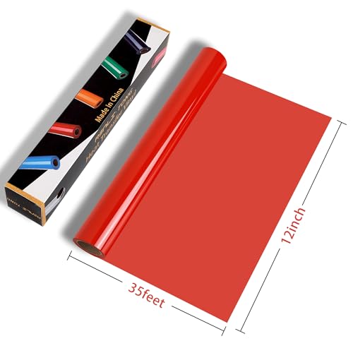 RENLITONG Glossy Red HTV Vinyl 12" x 35ft Roll - Waterproof Stretchable Heat Transfer Vinyl, Easy to Cut Weed & Transfer Machine Washable Iron on Vinyl for Textile Leather Fabric Bags by RENLI·TONG - Image 2