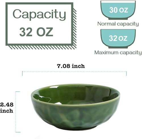 Image of VICRAYS Ceramic Pasta Bowls Set, 32 Ounce Soup Bowls, Large Salad Bowls, Chip Resistant, Dishwasher Microwave Safe, Fluted stoneware Bowls for Kitchen, Serving Bowls, Set of 6 (Green)