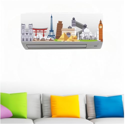 Image of Akki World Monuments AC Sticker | Travel Theme Air Conditioner Vinyl Decal | Famous Landmarks Wall & AC Decoration Sticker