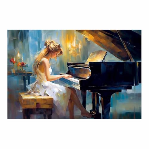 Peinture vintage féminine de pianiste portrait d'art modifié