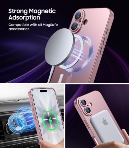Image of DIZORO Magnetic Case for iPhone 17 Case [Compatible with MagSafe][Built-in Camera Lens Protector] Slim Soft Silicone Bumper Shockproof Metallic Luster Back Cover Phone Case - Pink