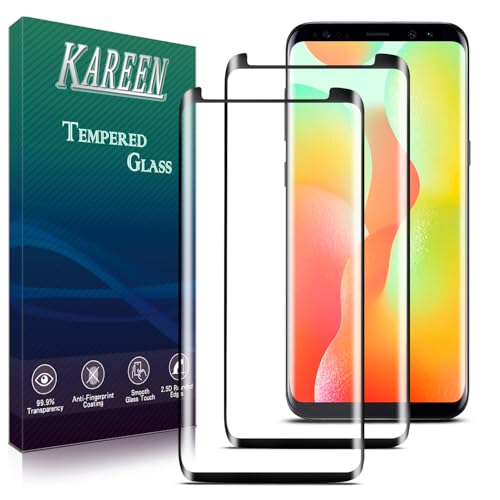 KAREEN 2 Pack Screen Protector for Samsung Galaxy S8 Tempered Glass Film 3D Full Coverage 9H Hardness Anti Scratch Bubble Free
