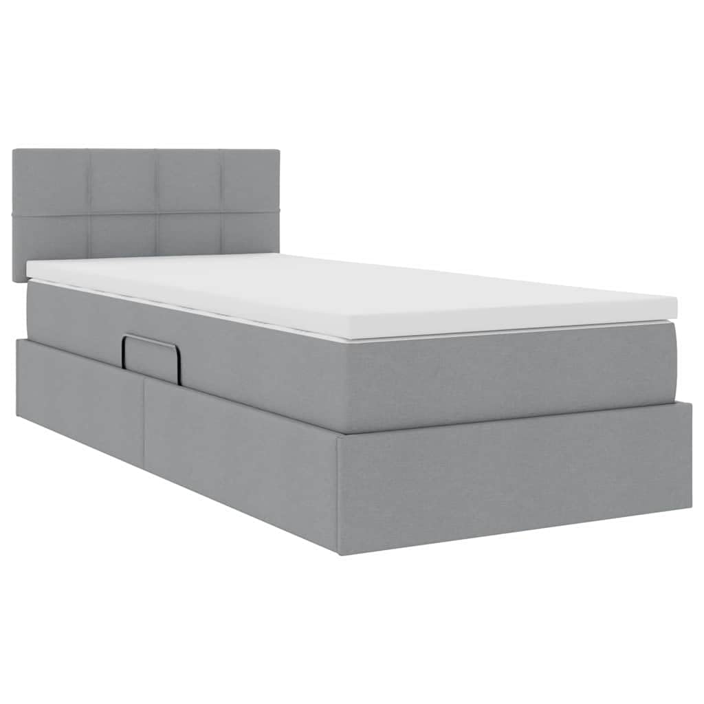 Cama de almacenamiento gris claro 100 x 200 cm con colchón, cabecero y clift hidráulico, cama individual moderna para dormitorio, material de madera y estructura de metal