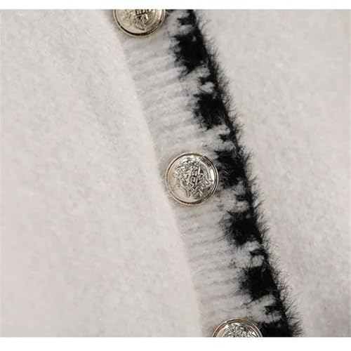 Women Loose Patchwork Sweater Coat Long Sleeves V-Neck Buttons Office Lady Knit Cardigan Top4