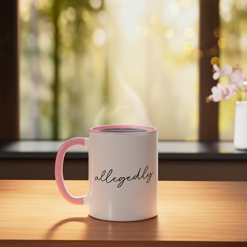Taza cerámica divertida rosa y blanca 11 oz miniatura 3