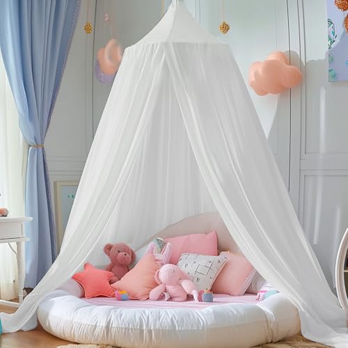 gesxo Baldachin Kinderzimmer, Betthimmel Babybett, Hängende Rund Princess Insektennetz Moskitonetz, Himmelbett Vorhänge Deko für Mädchen & Jungen (Weiß 60 * 230 * 450cm)